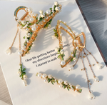 Load image into Gallery viewer, Pearl flower tassel metal hair clip