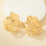 Load image into Gallery viewer, Unique hollowed gold rose flower stud earring