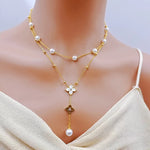 Load image into Gallery viewer, Double layers Pearls ShellsFlower Star Long Necklace