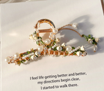 Load image into Gallery viewer, Pearl flower tassel metal hair clip
