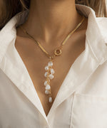 Load image into Gallery viewer, Retro gold snake chain baroque pearl tassel neklace