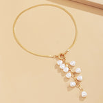 Load image into Gallery viewer, Retro gold snake chain baroque pearl tassel neklace