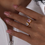 Load image into Gallery viewer, Pink square waterdrop zircon ring