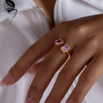 Load image into Gallery viewer, Pink square waterdrop zircon ring