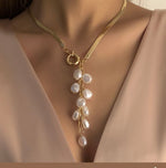 Load image into Gallery viewer, Retro gold snake chain baroque pearl tassel neklace