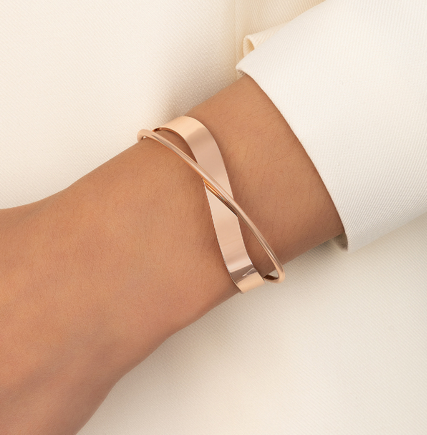 Rosegold wave intersect lrregular twisted open bangle