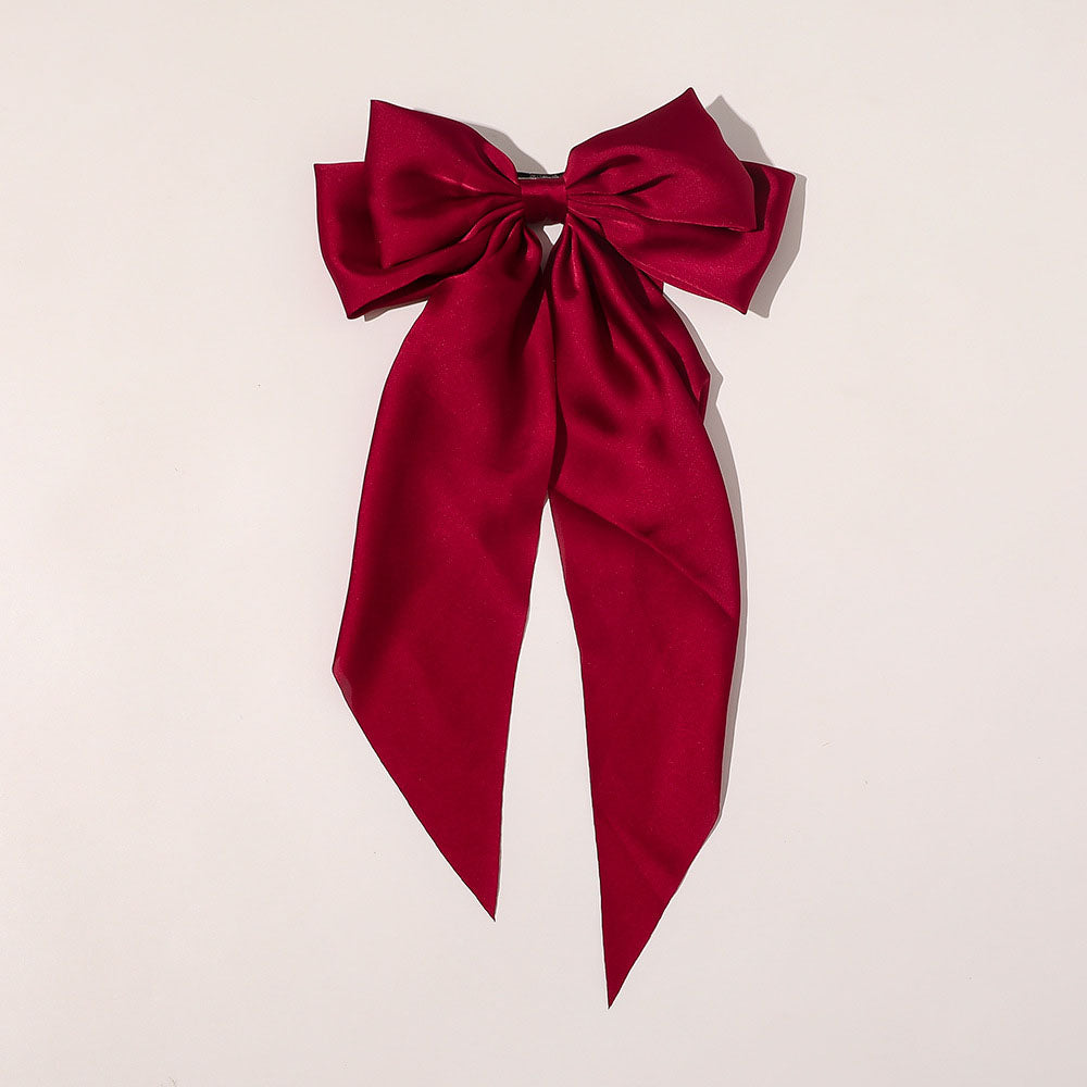 Satin long ribbon bow hairpin