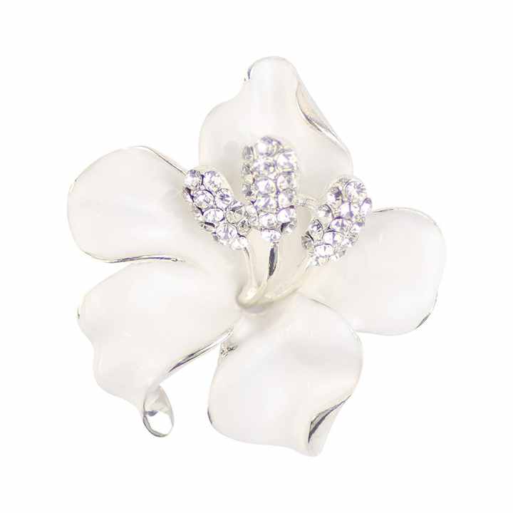 Crystal white flower brooch