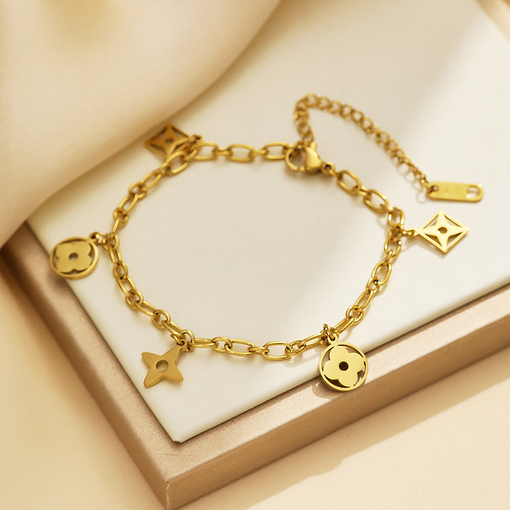 Gold Cutout Clover Fringe Bracelet