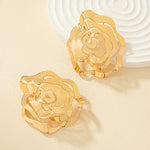 Load image into Gallery viewer, Unique hollowed gold rose flower stud earring
