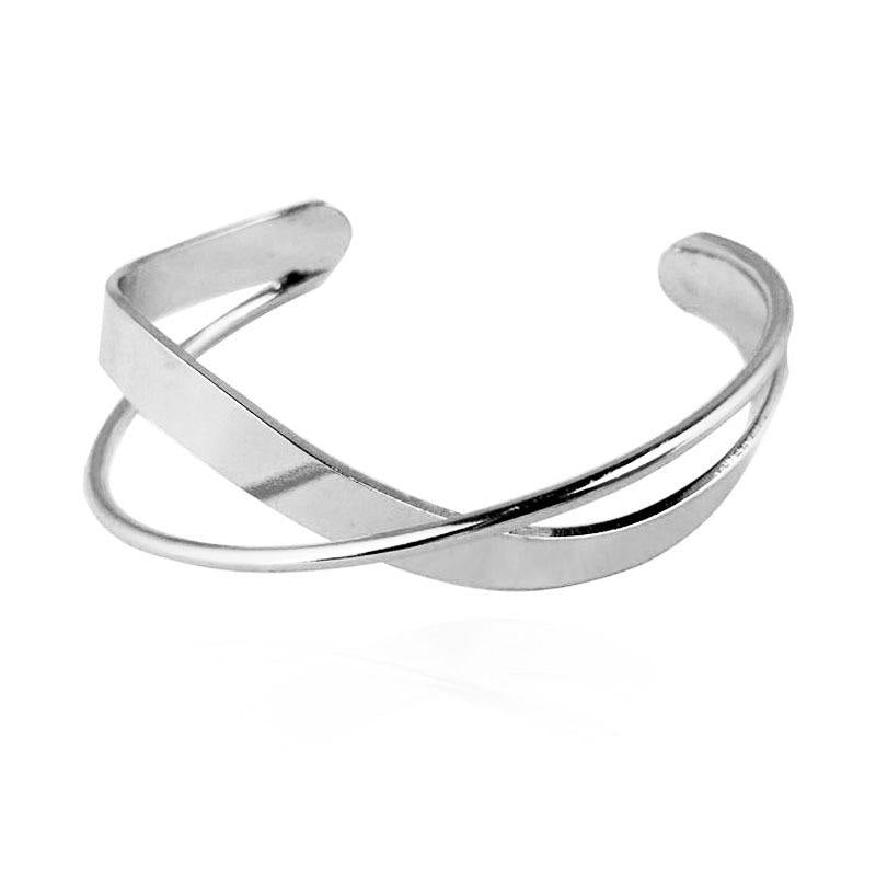 (Silver)Wave intersect lrregular twisted open bangle