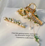 Load image into Gallery viewer, Pearl flower tassel metal hair clip
