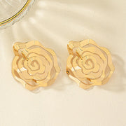 Unique hollowed gold rose flower stud earring