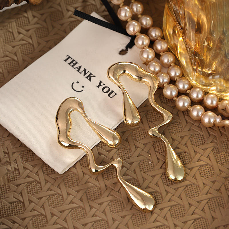 Irregular hollow water droplet earring(gold)