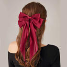 Satin long ribbon bow hairpin