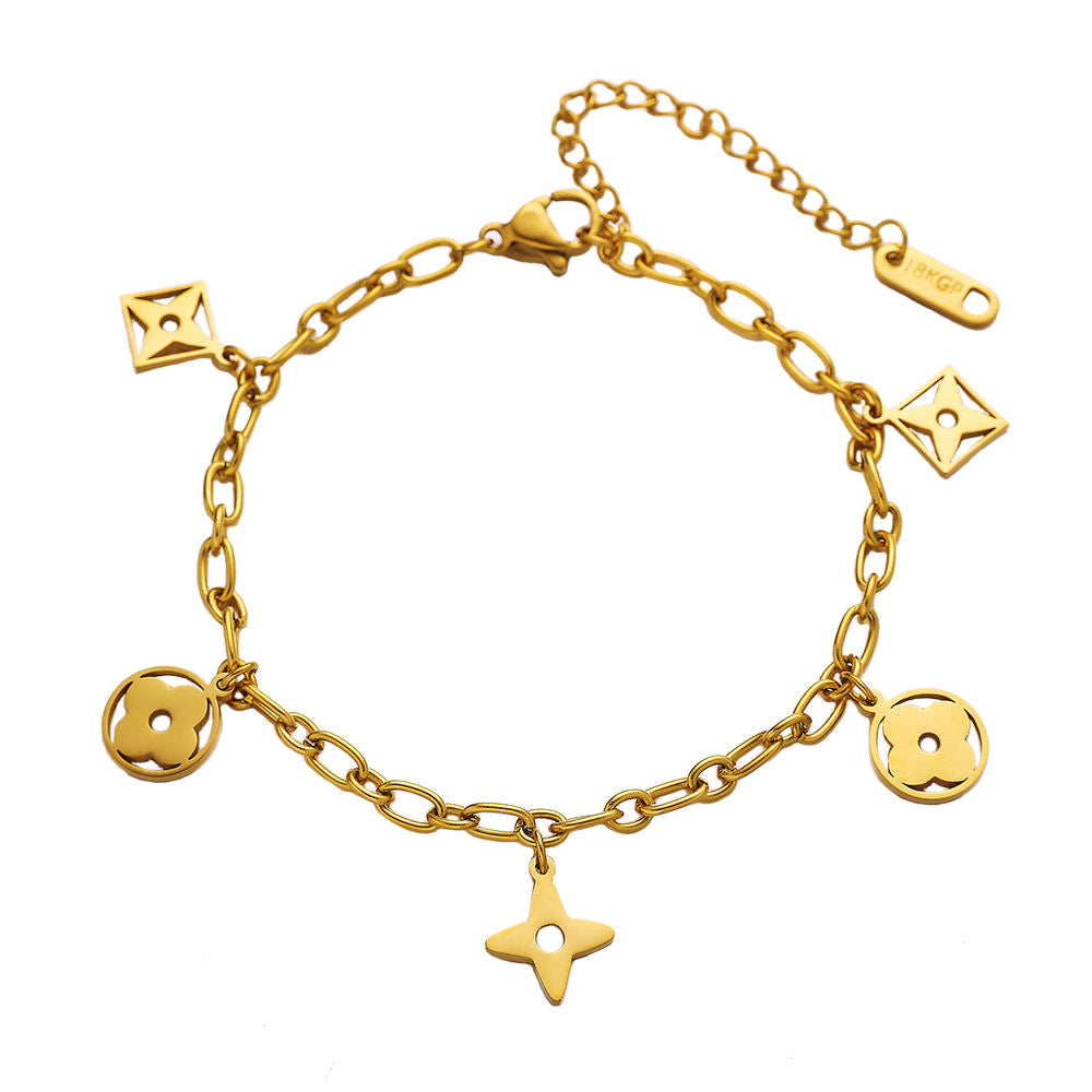Gold Cutout Clover Fringe Bracelet