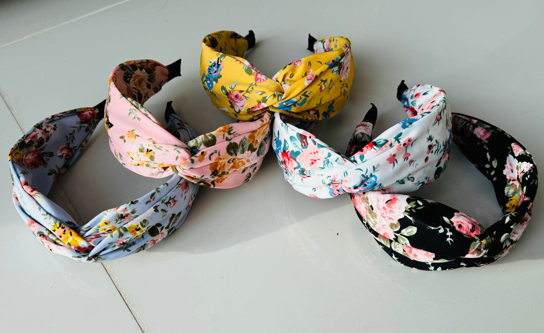 Floral Print Knotted Wide Satin Headband