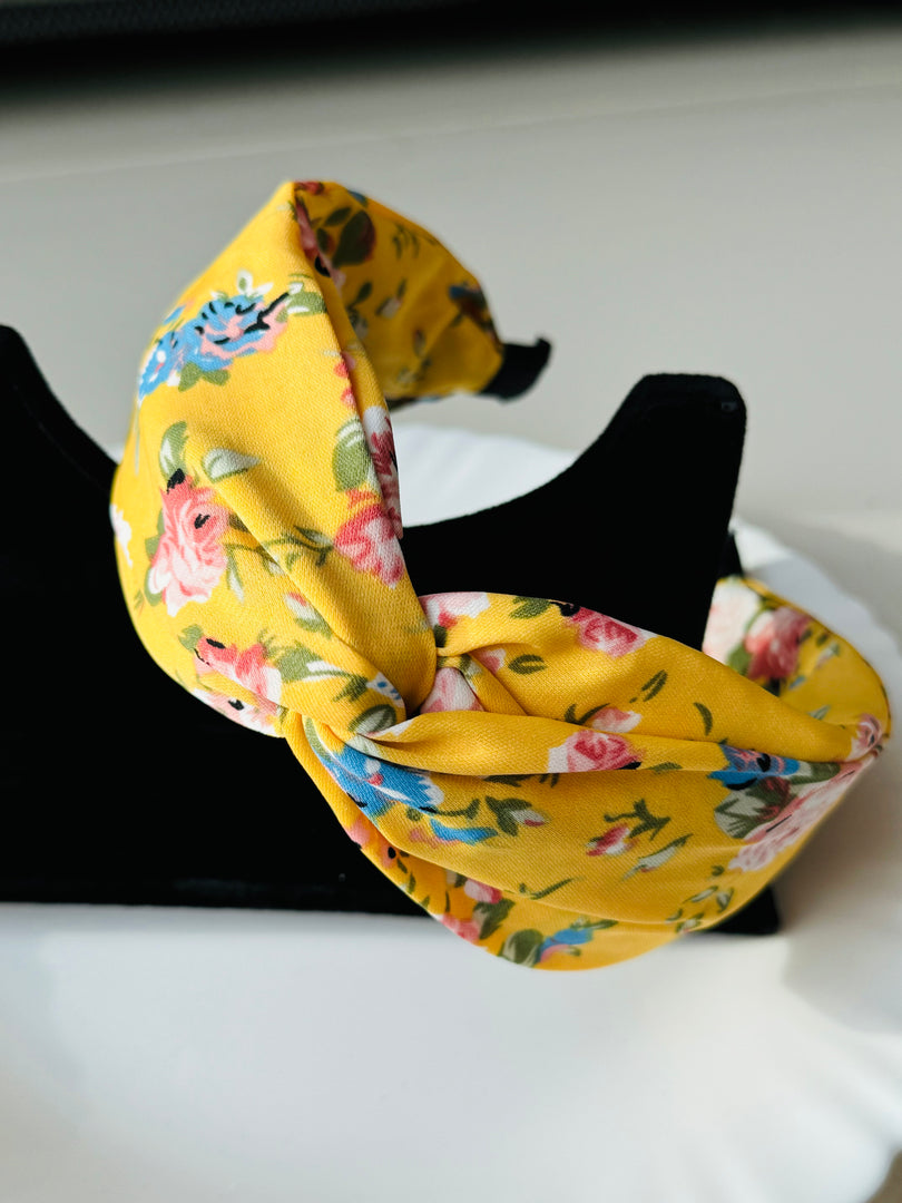 Floral Print Knotted Wide Satin Headband