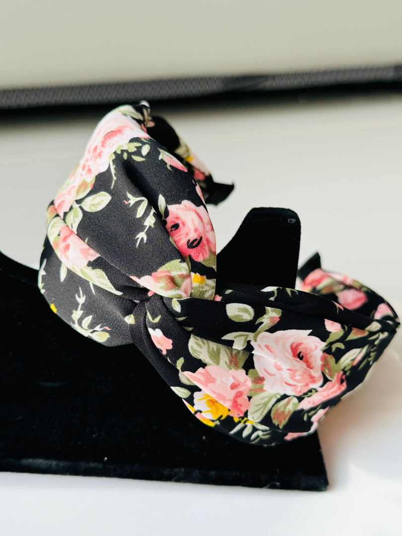 Floral Print Knotted Wide Satin Headband