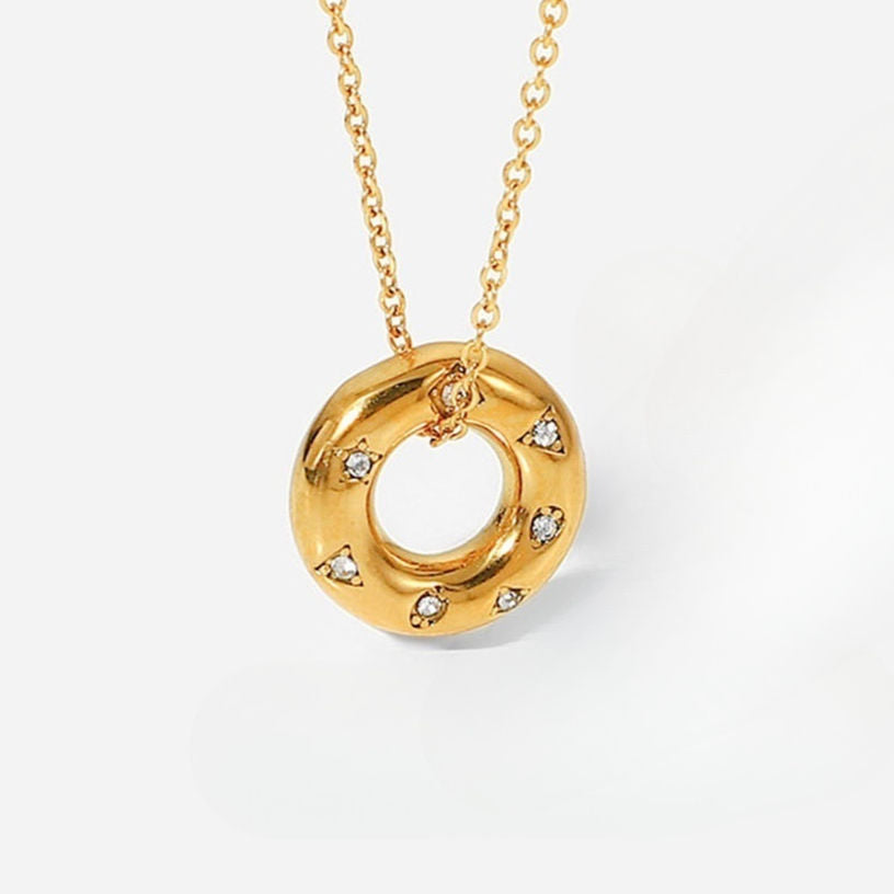 Steel Round Crystal Pendent Necklace For Women