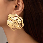 Load image into Gallery viewer, Unique hollowed gold rose flower stud earring
