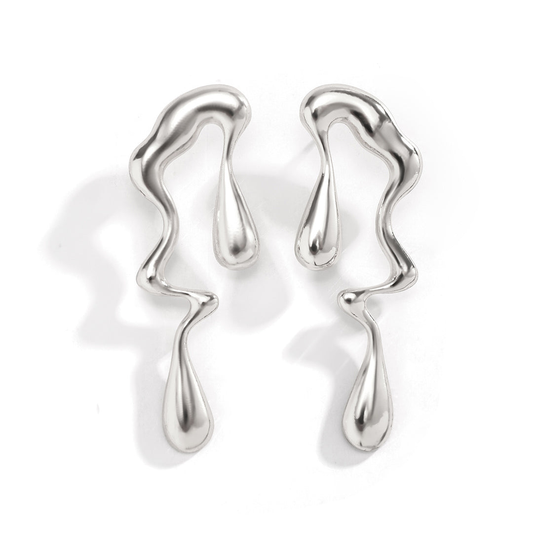 Irregular hollow water droplet earring(silver)