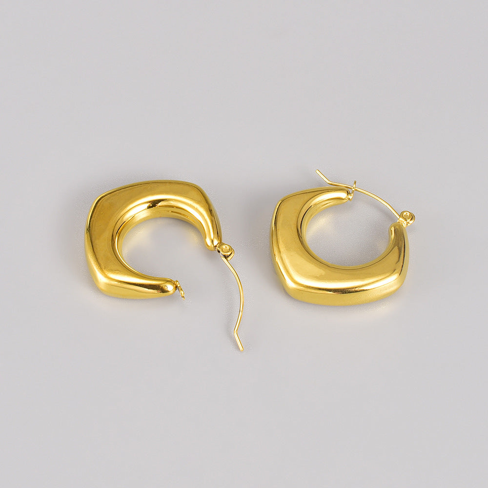 Hollow ovel square geometric hoop earring