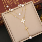 Load image into Gallery viewer, Double layers Pearls ShellsFlower Star Long Necklace
