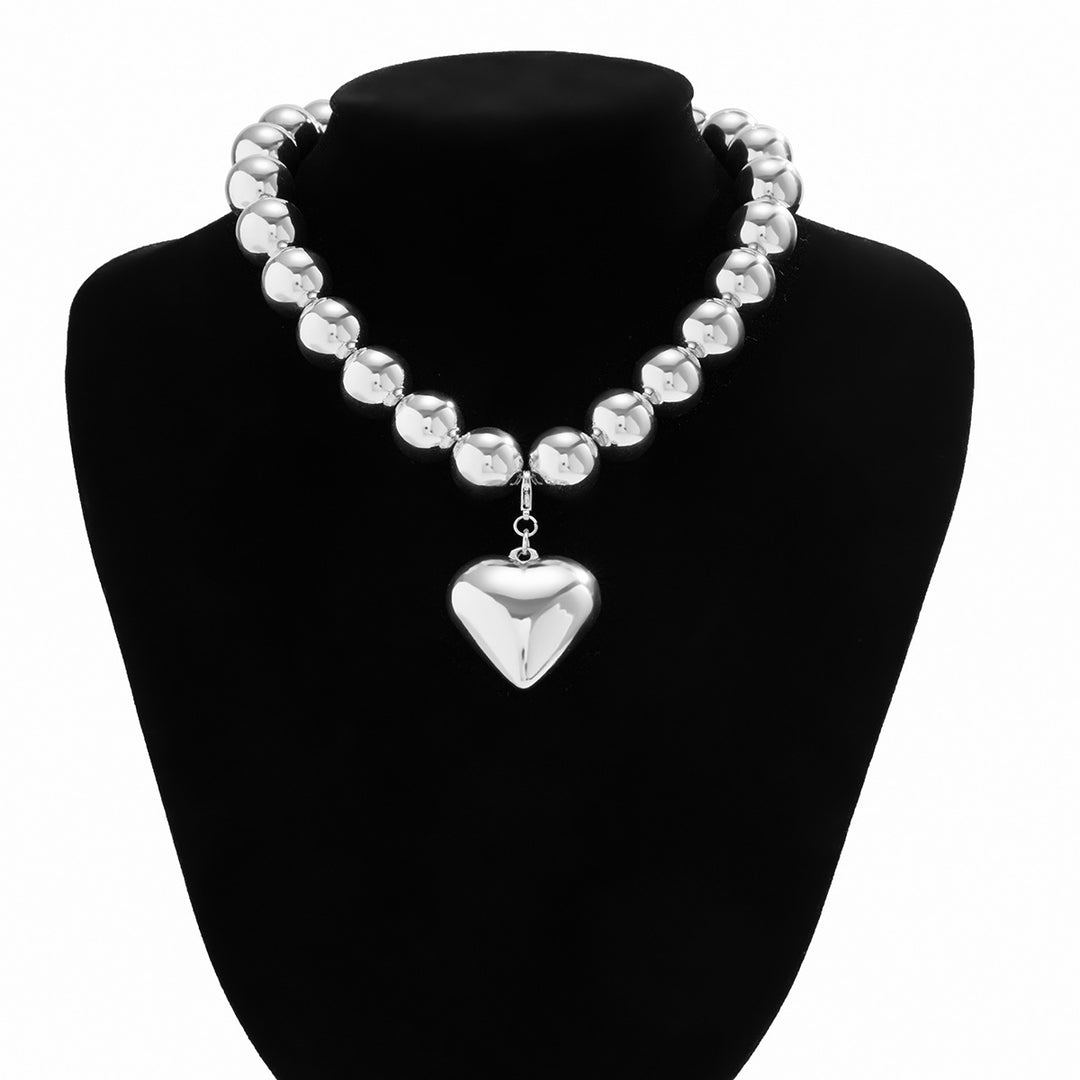 Big heart silver pendent chocker necklace