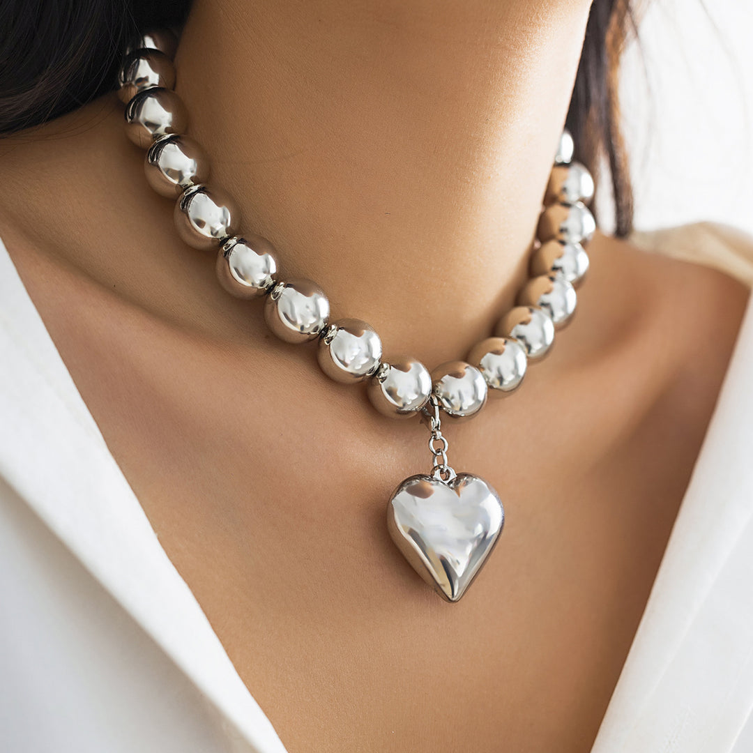 Big heart silver pendent chocker necklace