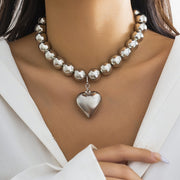 Big heart silver pendent chocker necklace