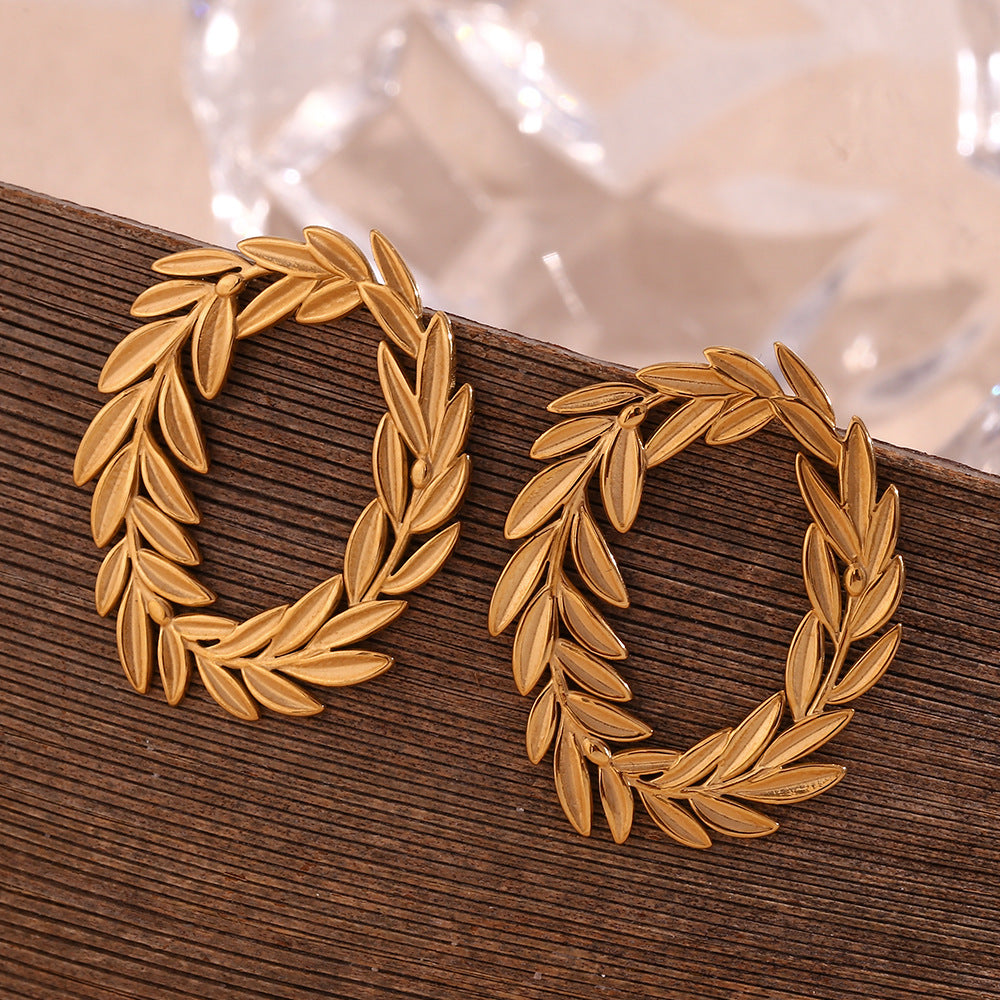 Leaf hoop design stud earring
