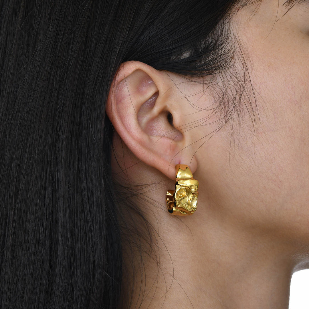 Irregular textured wrinkled hoop earring