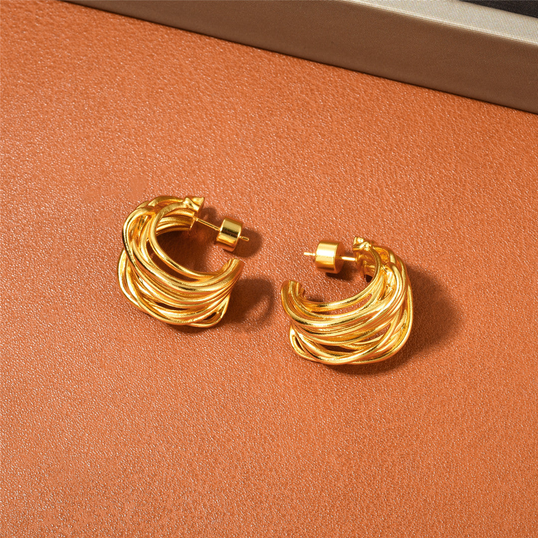 Chunky c shaped multi layer hoop earring