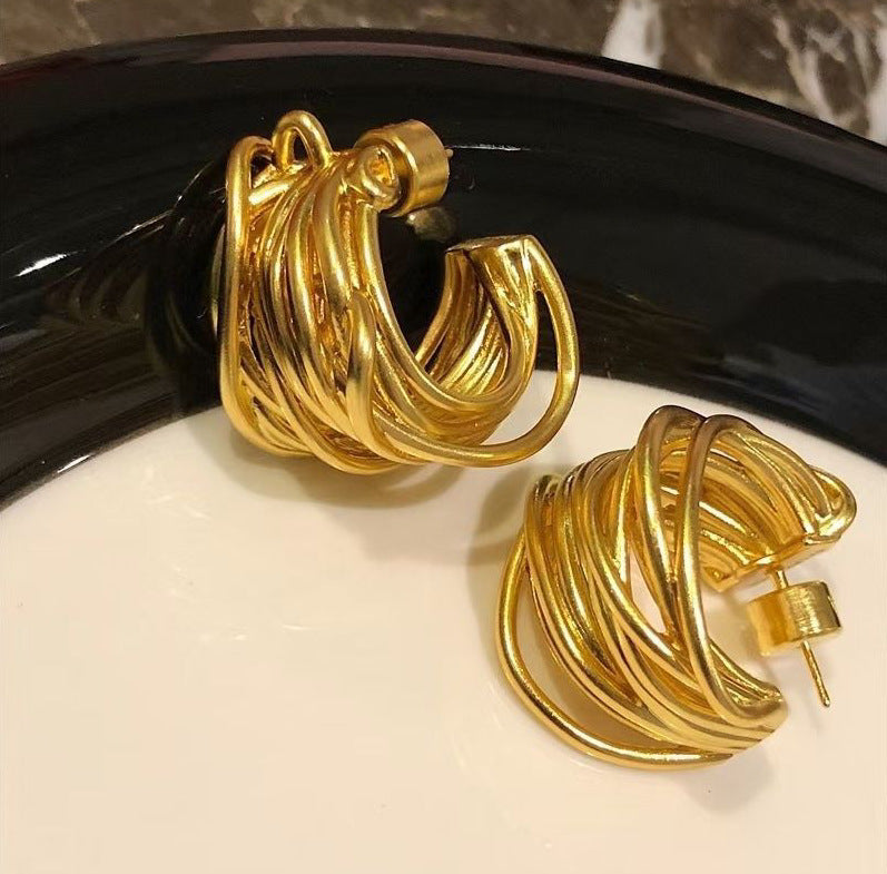 Chunky c shaped multi layer hoop earring