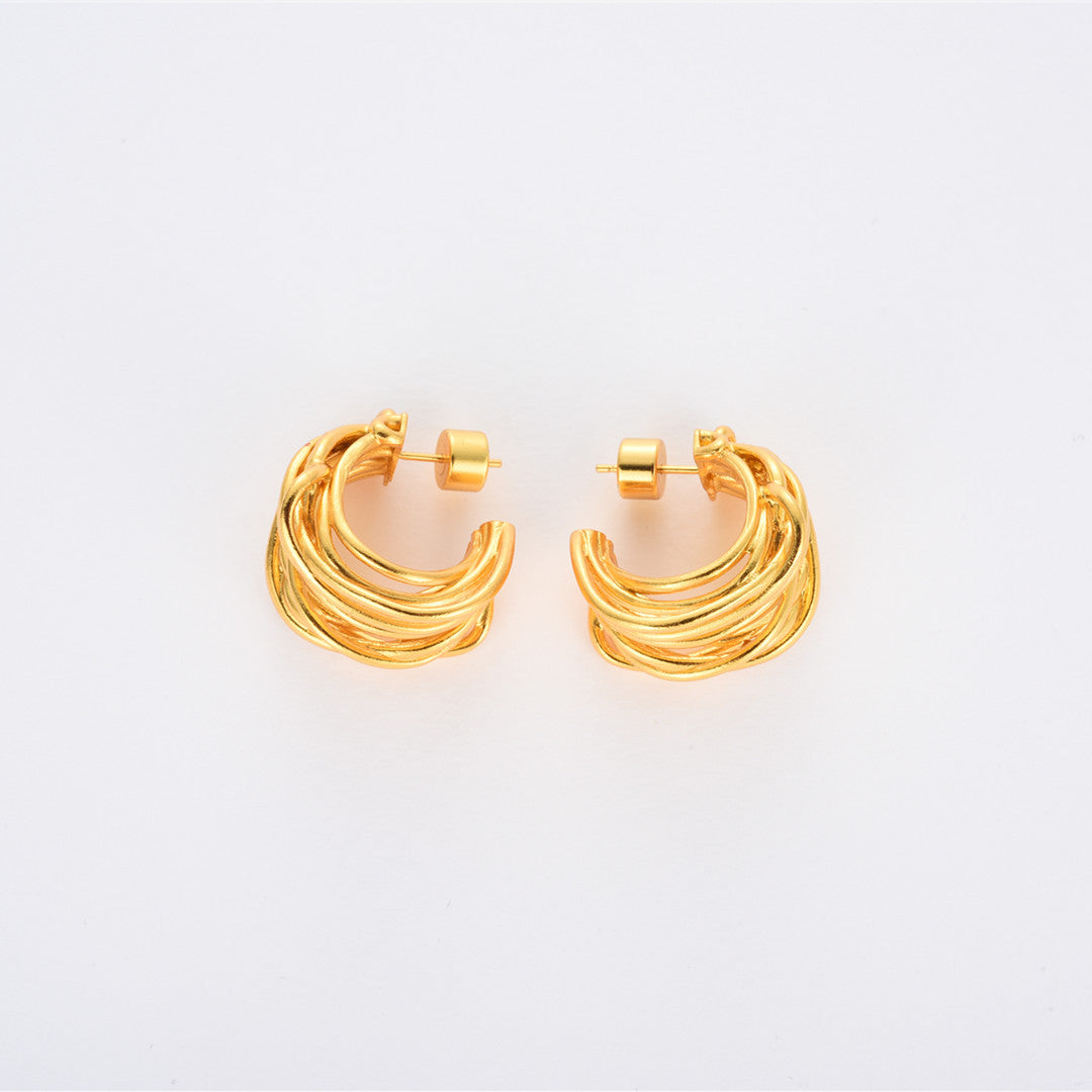 Chunky c shaped multi layer hoop earring