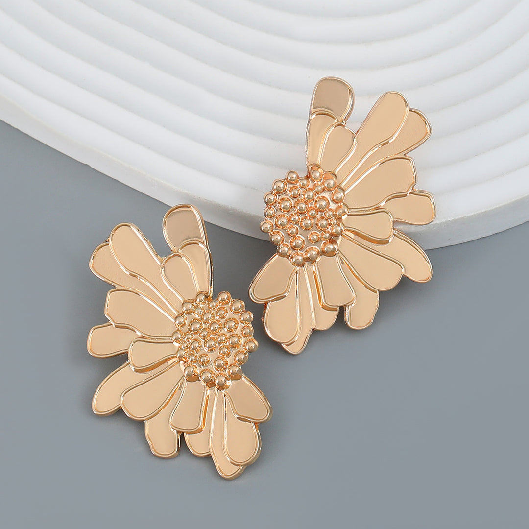 Metal gold half flower stud earring