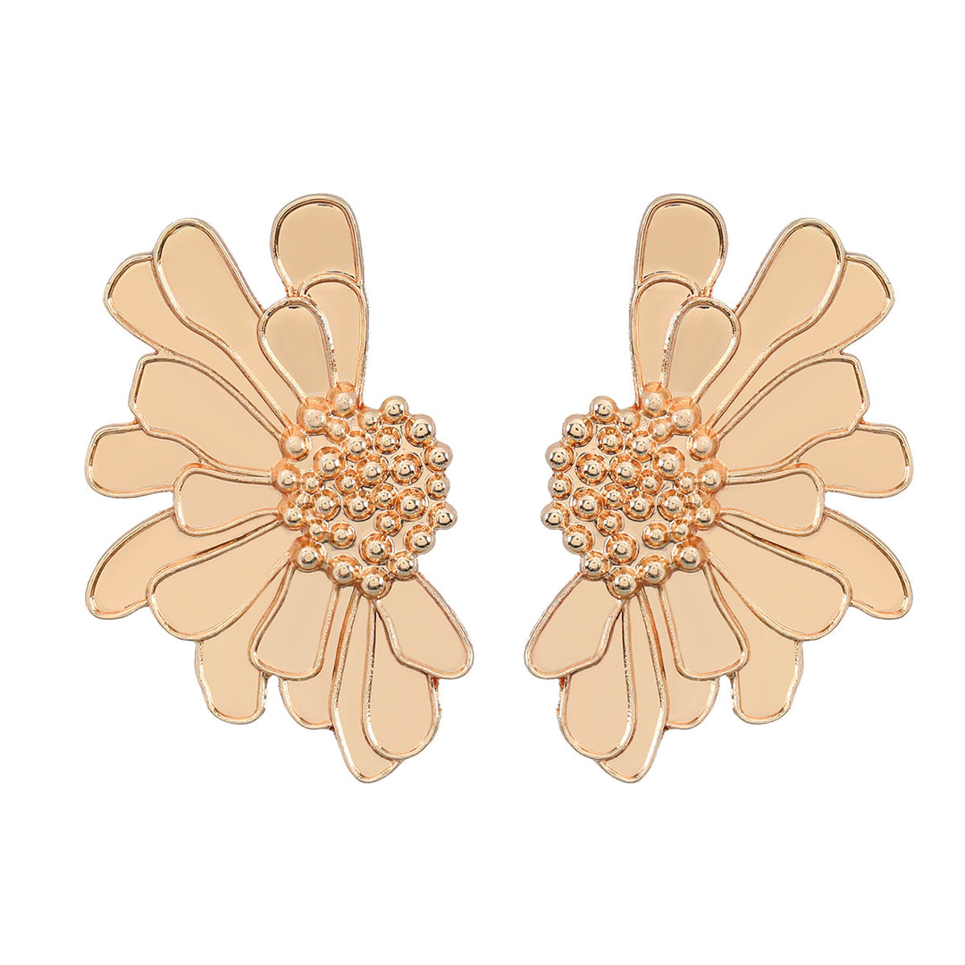 Metal gold half flower stud earring