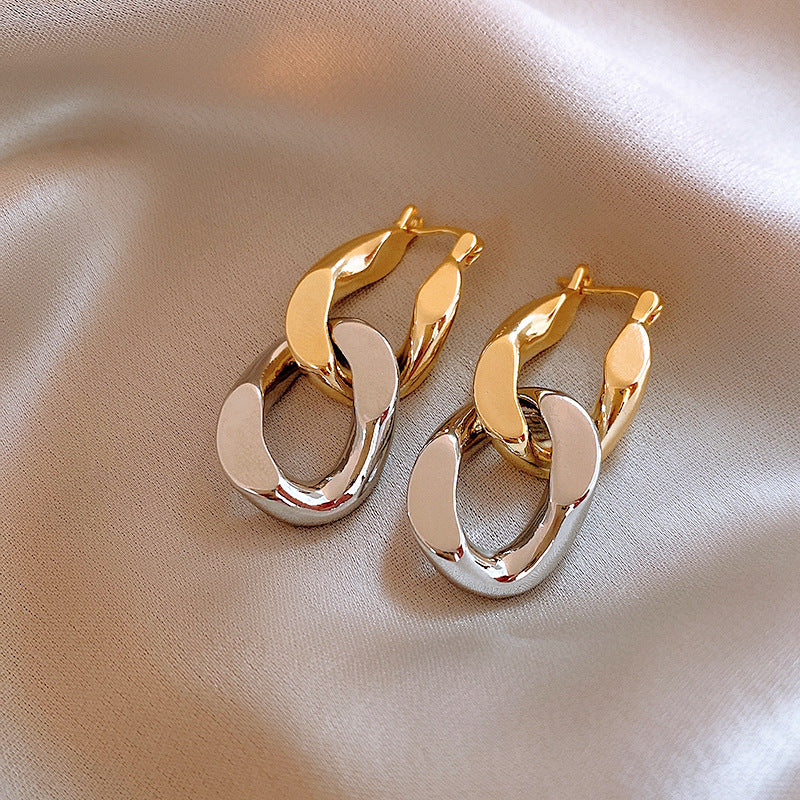 Gold and silver link chain earring