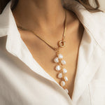 Load image into Gallery viewer, Retro gold snake chain baroque pearl tassel neklace
