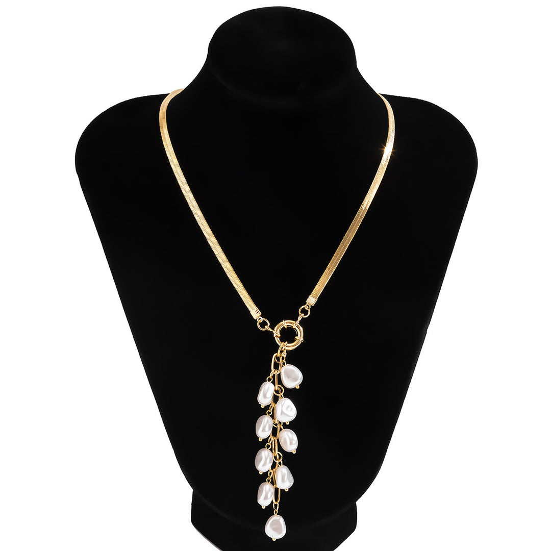 Retro gold snake chain baroque pearl tassel neklace