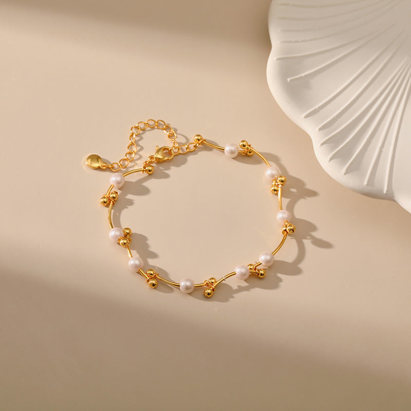 Gold brass pearl bracelet