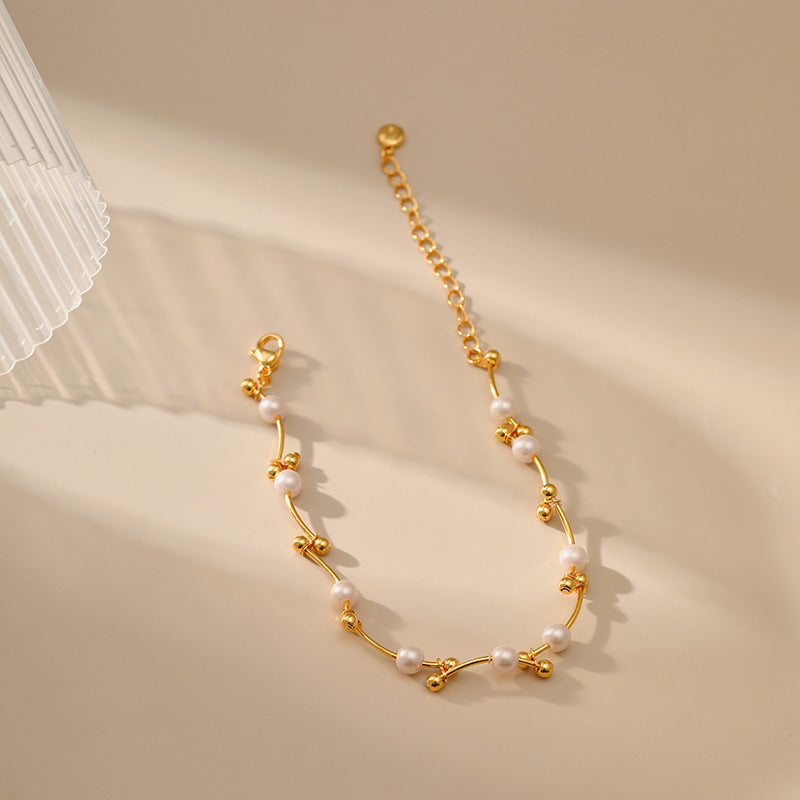 Gold brass pearl bracelet