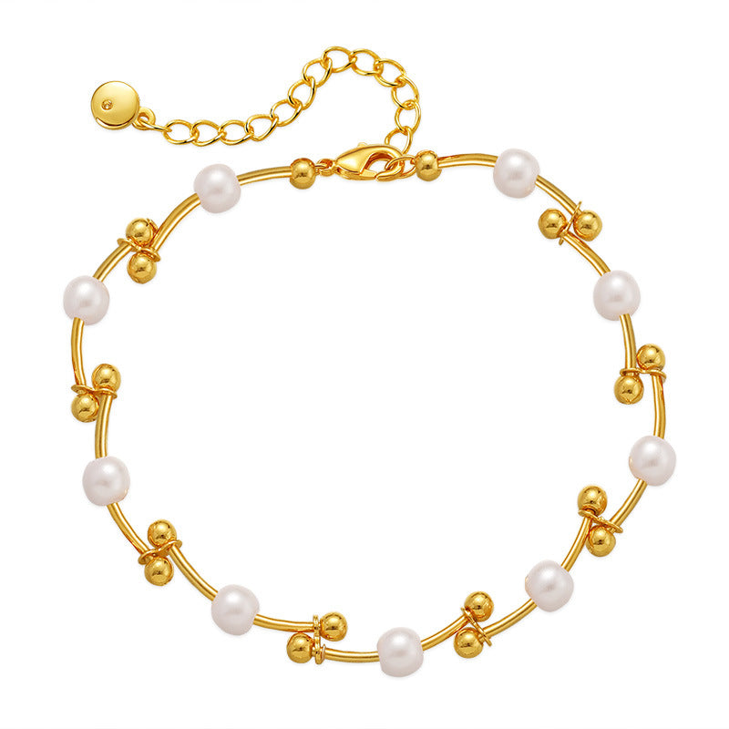 Gold brass pearl bracelet