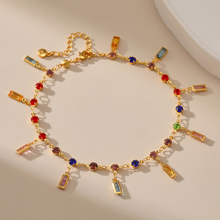 Colourful square crystal hand and foot chain