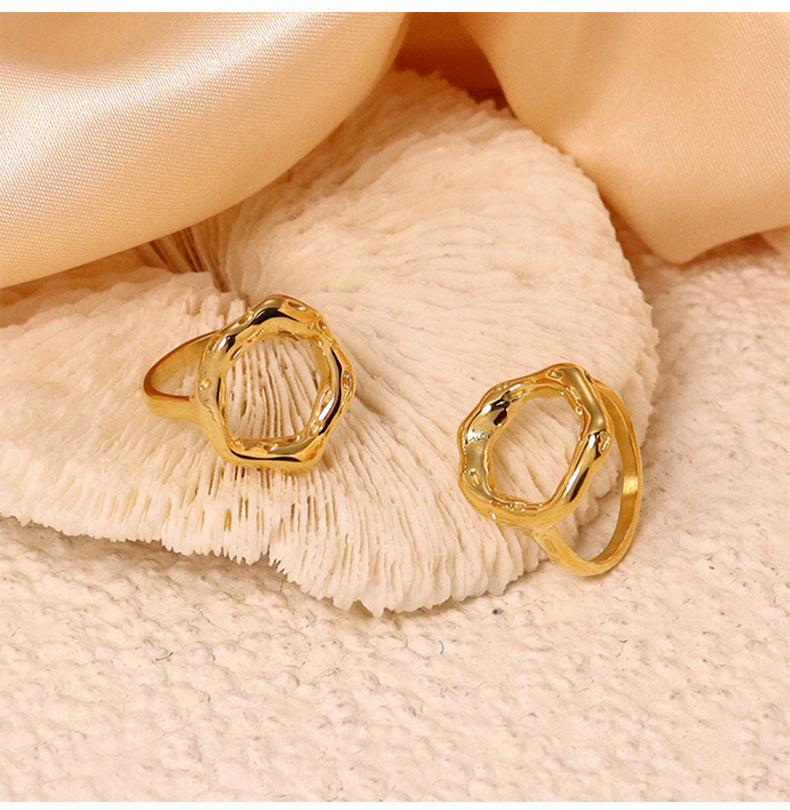 Irregular circle hollow flower open ring
