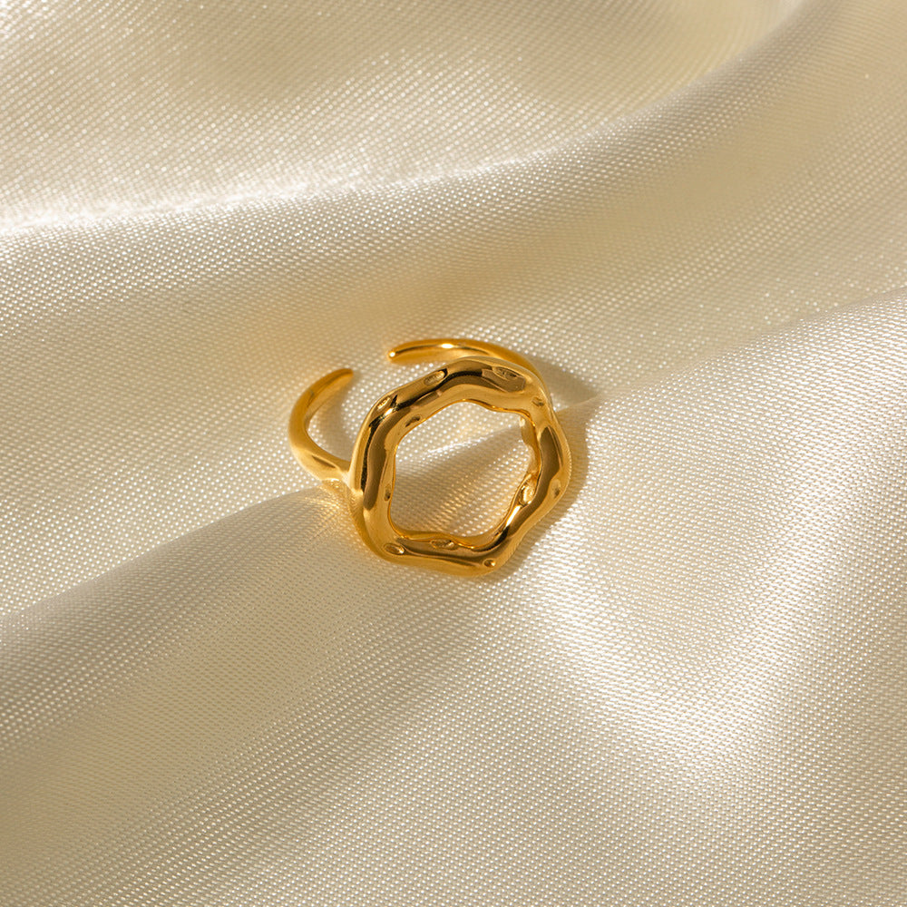 Irregular circle hollow flower open ring