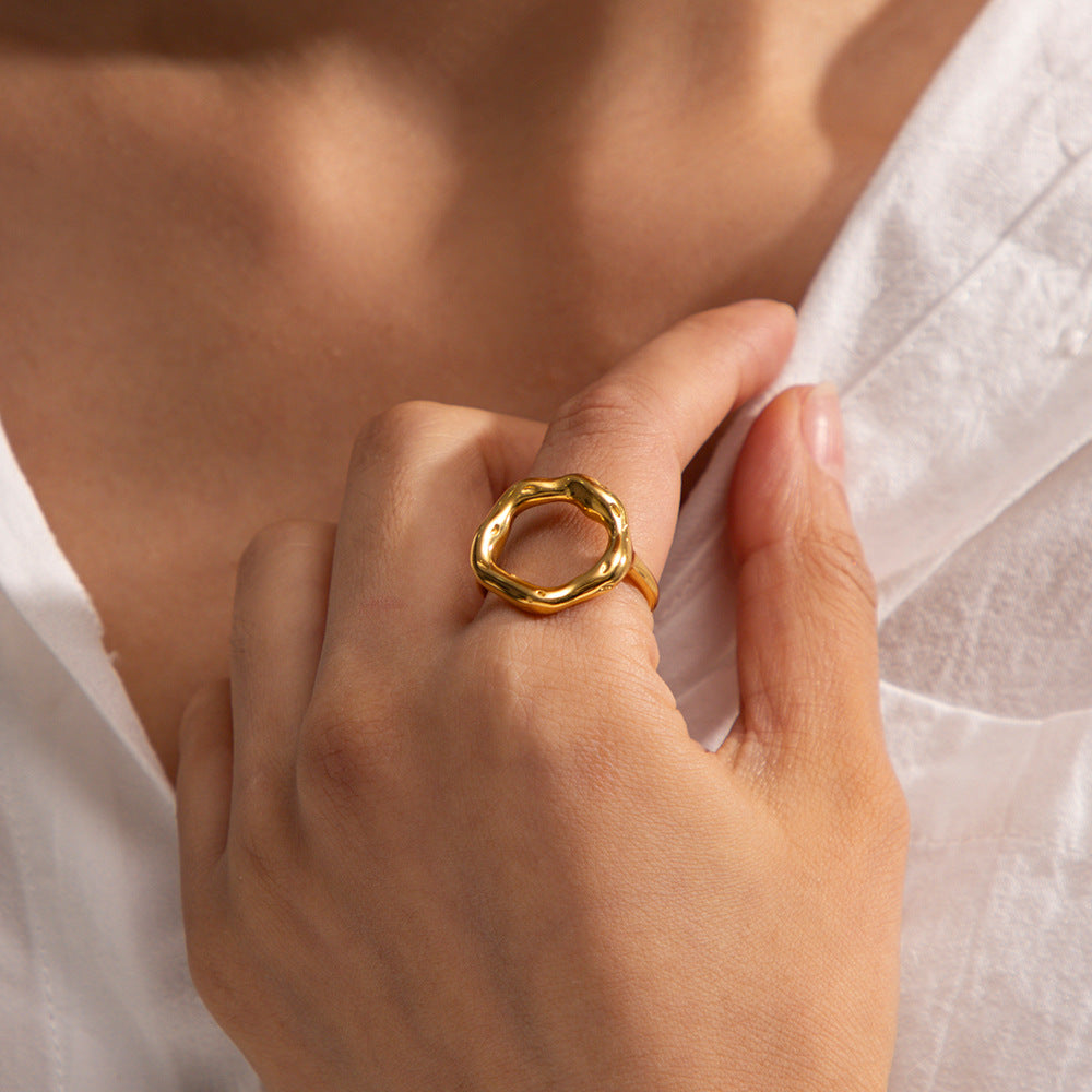 Irregular circle hollow flower open ring
